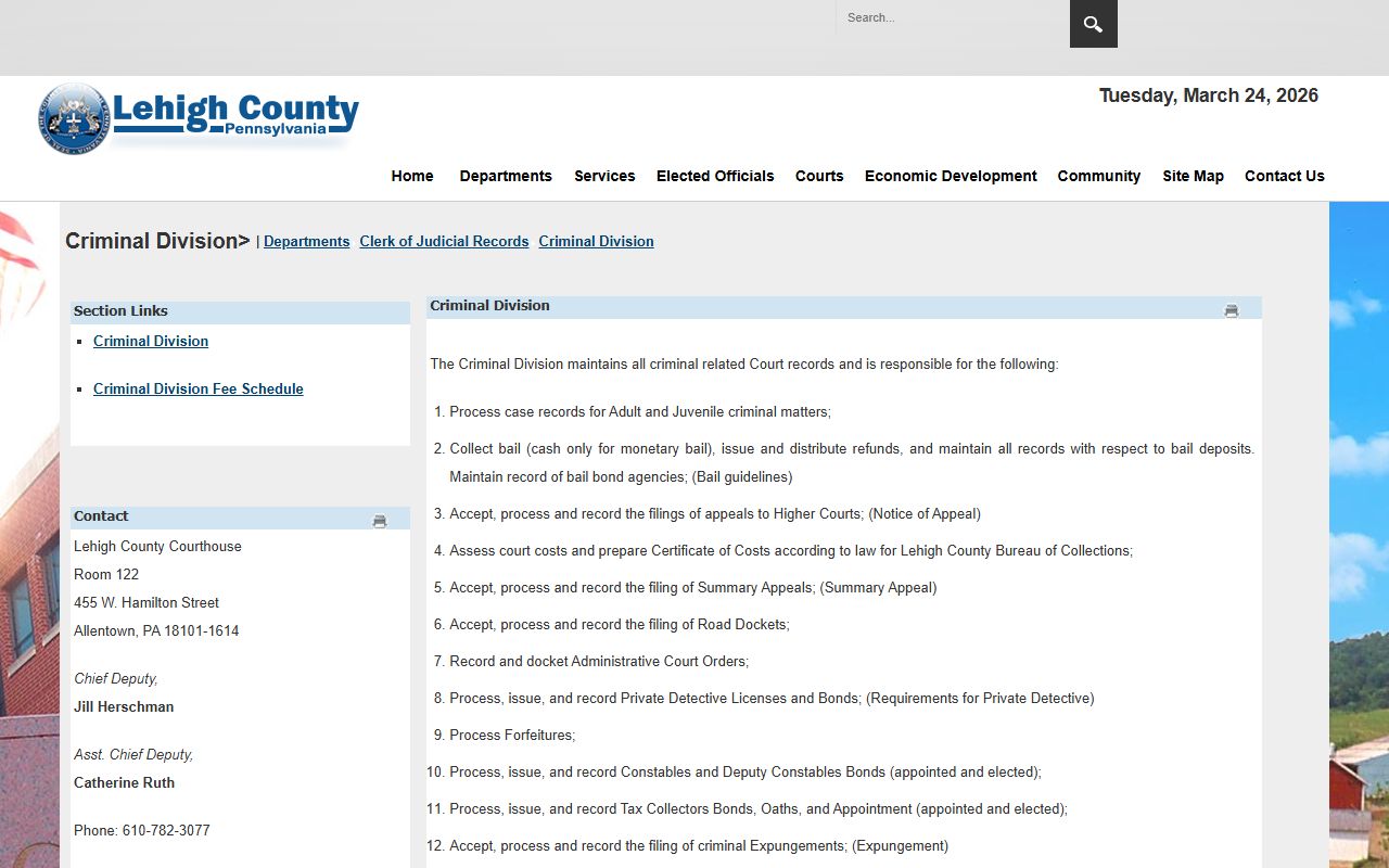 Lehigh County Criminal Division for Allentown felony records access