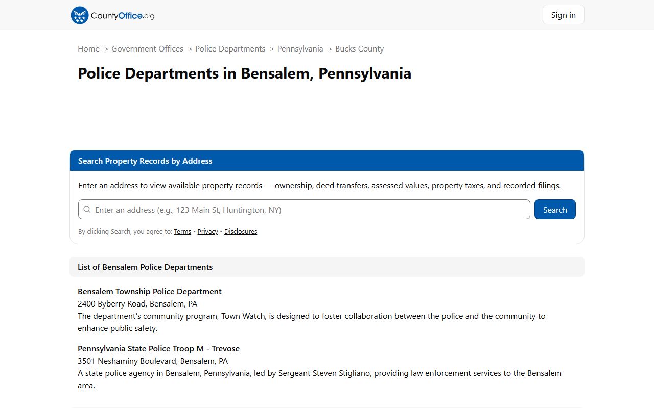 Bensalem Police Department information for felony records research