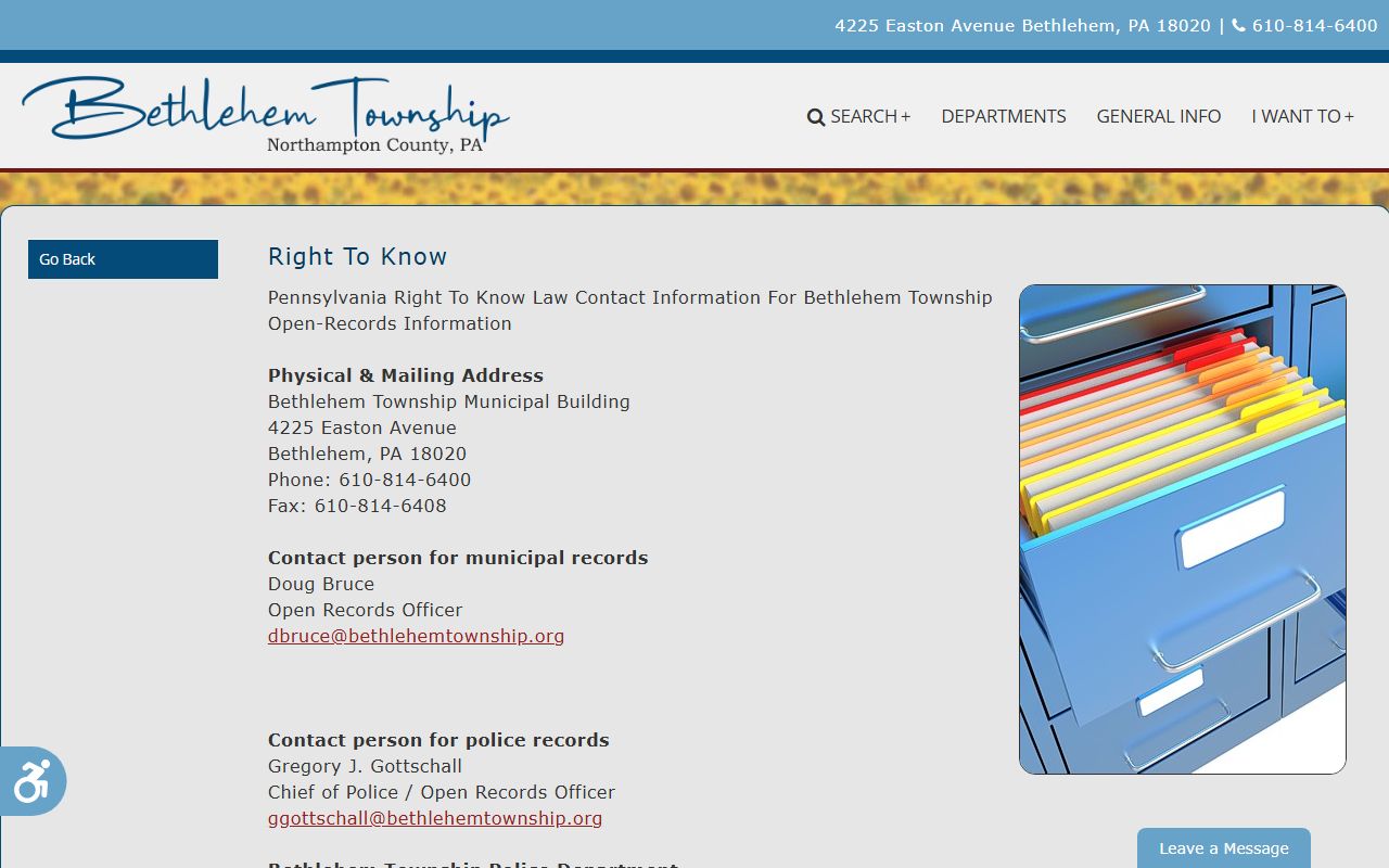 Bethlehem Township right-to-know portal for public records