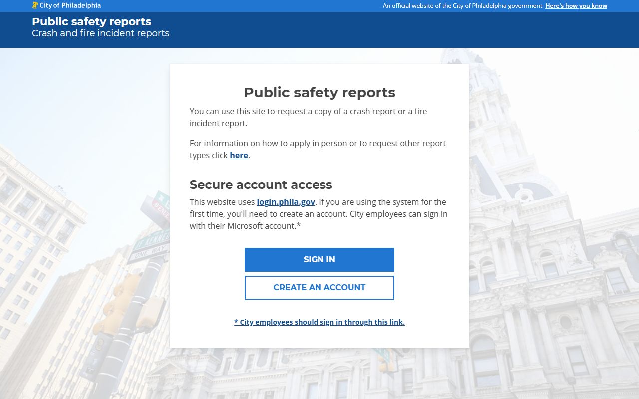 Philadelphia crash reports and public data portal