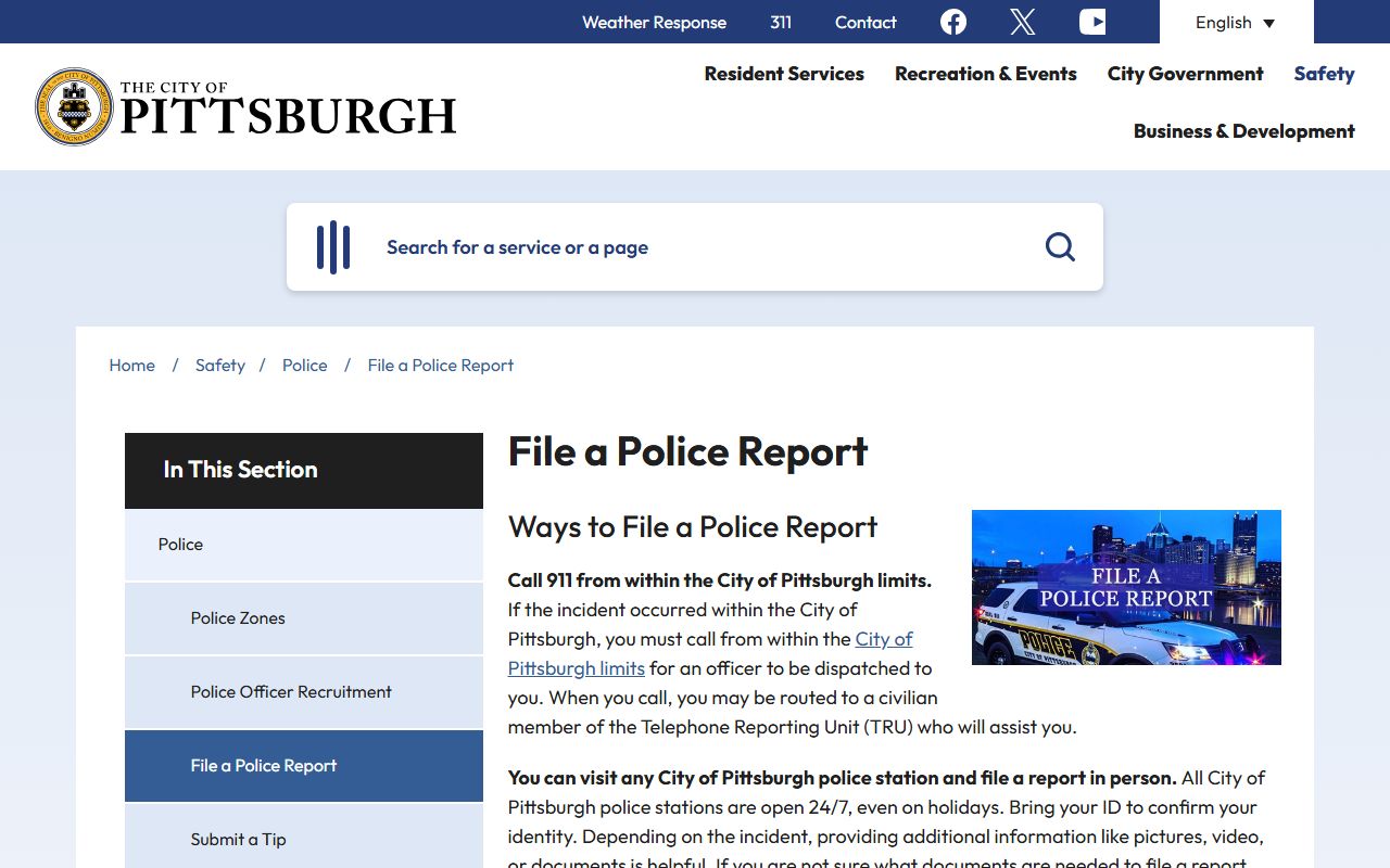 Pittsburgh Police reports portal for Pittsburgh felony record research