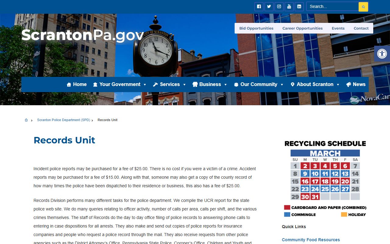 Scranton Police records unit for accessing Scranton felony records