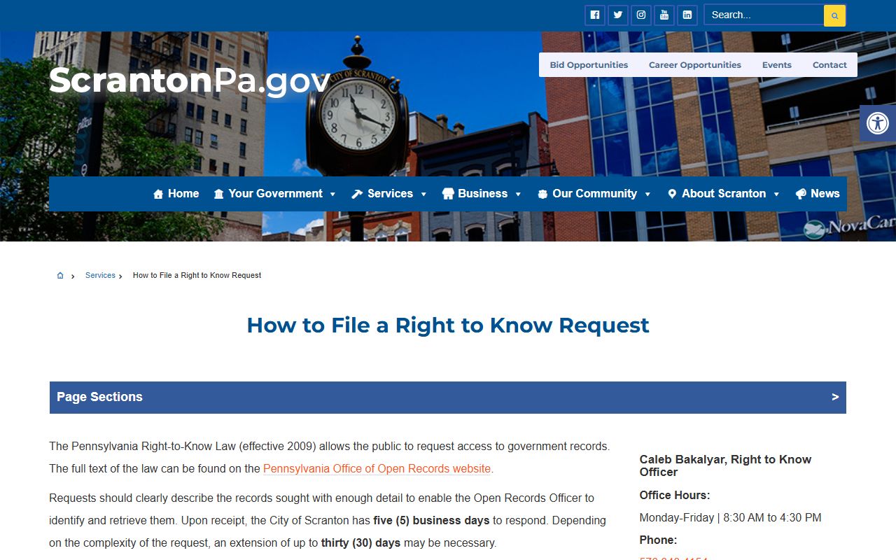 Scranton right-to-know request portal for public records