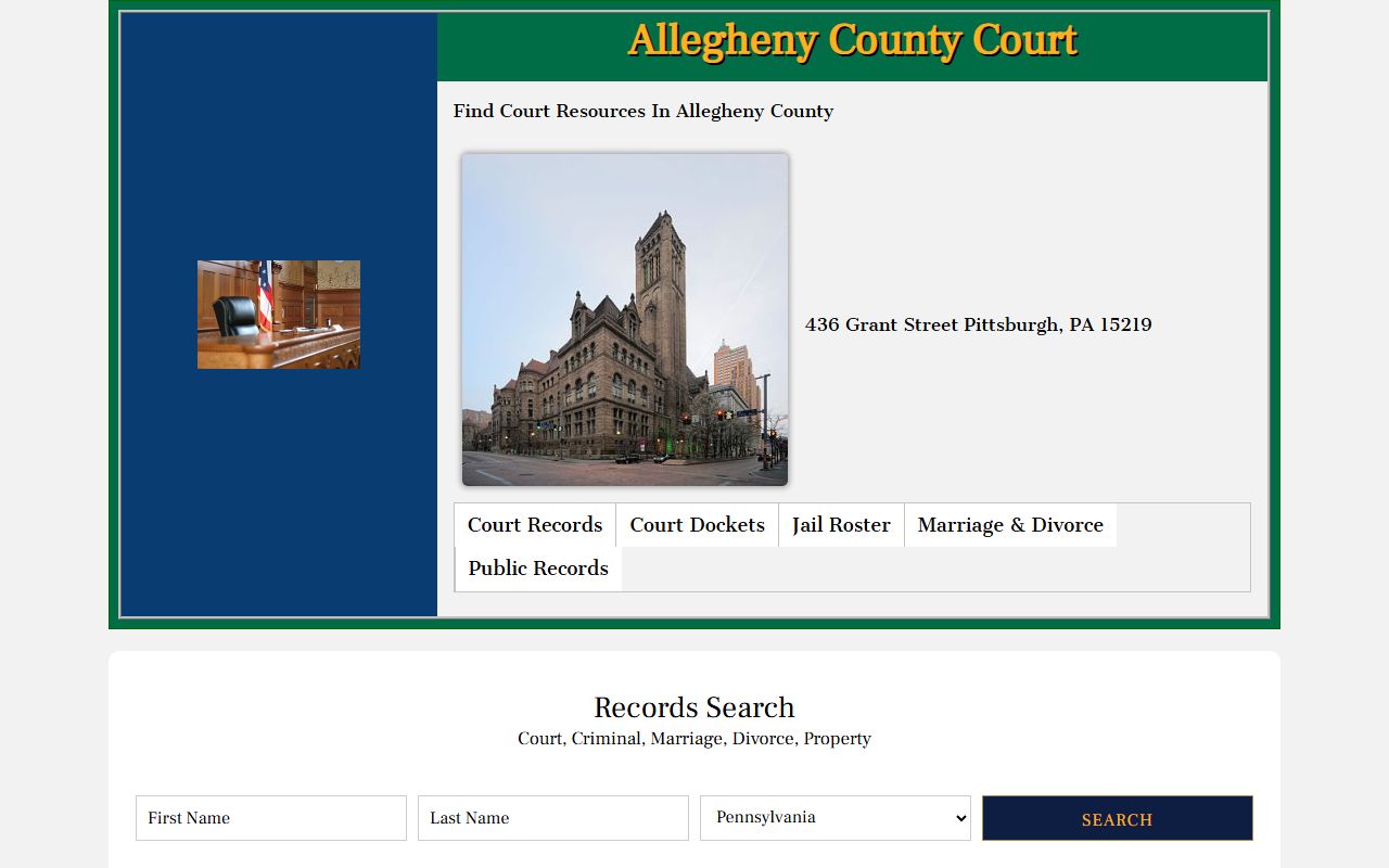 Allegheny County Court website interface for searching Allegheny County felony records