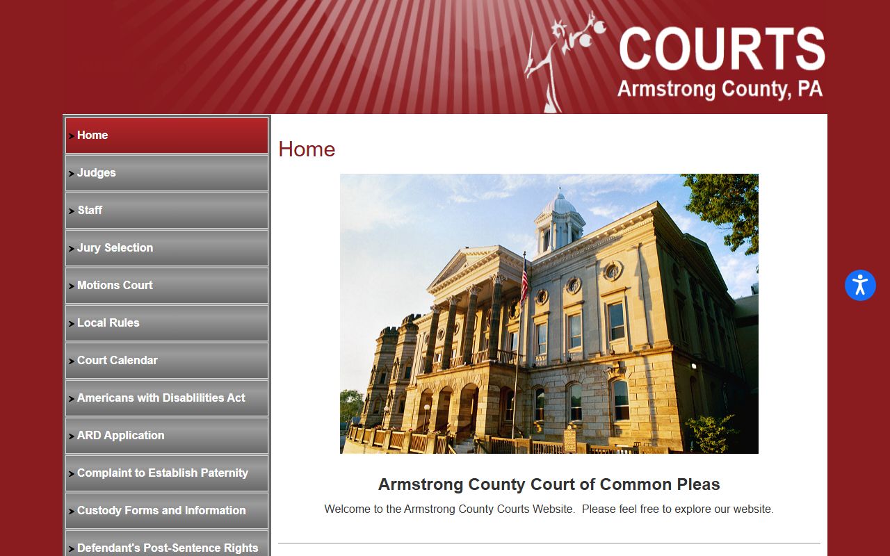 Armstrong County Courts website for criminal and felony case lookup