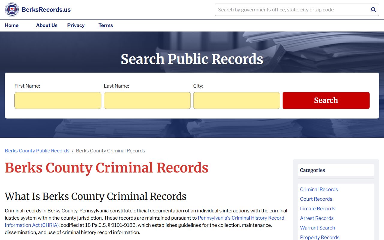 Berks County Sheriff and criminal records office in Reading PA