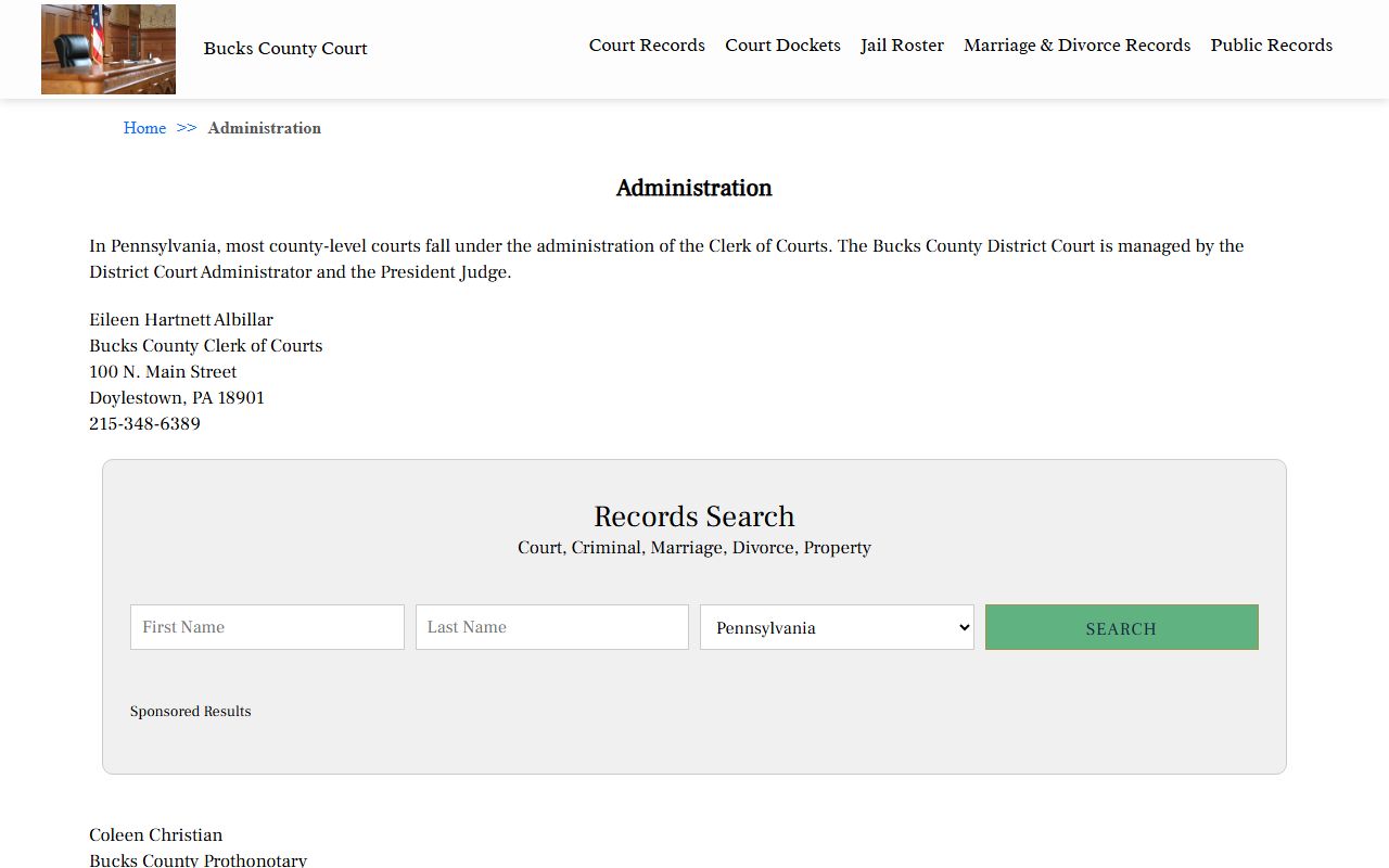 Bucks County Clerk of Courts office details for felony records access