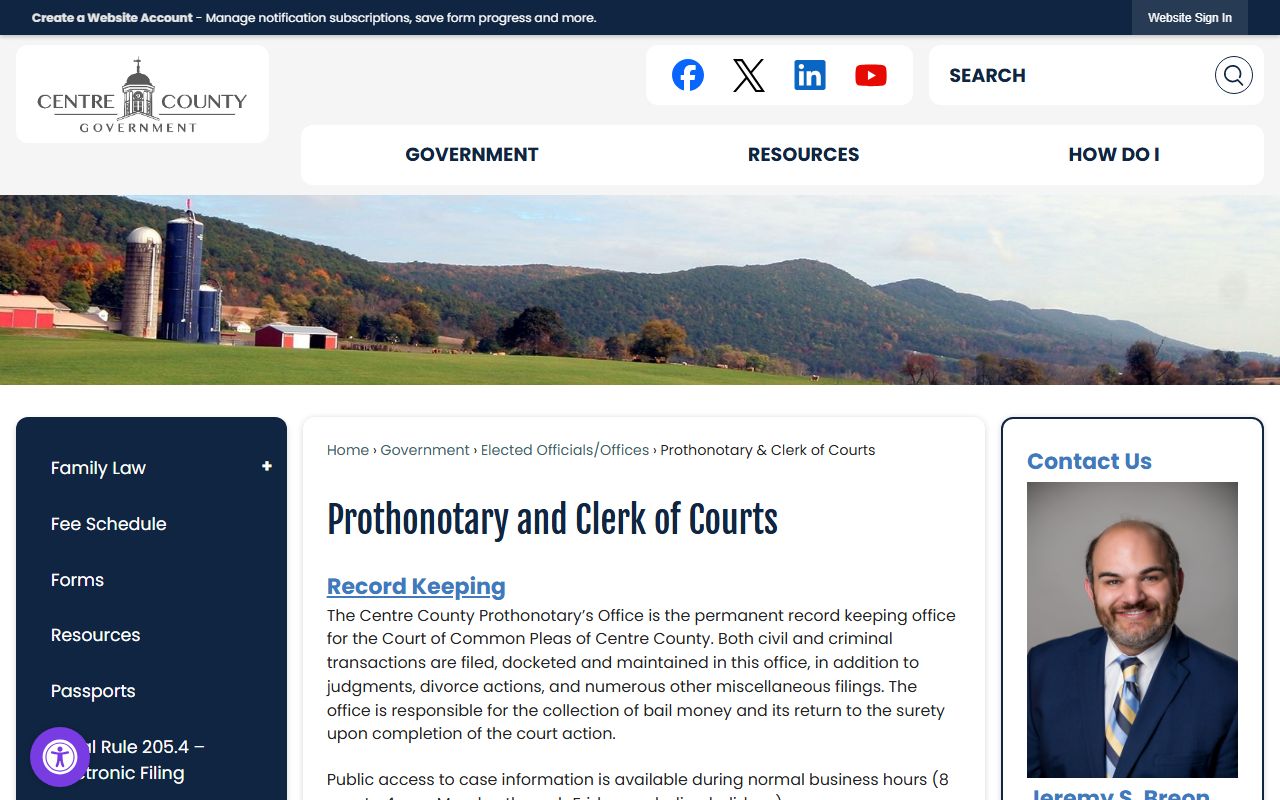 Centre County Prothonotary and Clerk of Courts office information for felony records access
