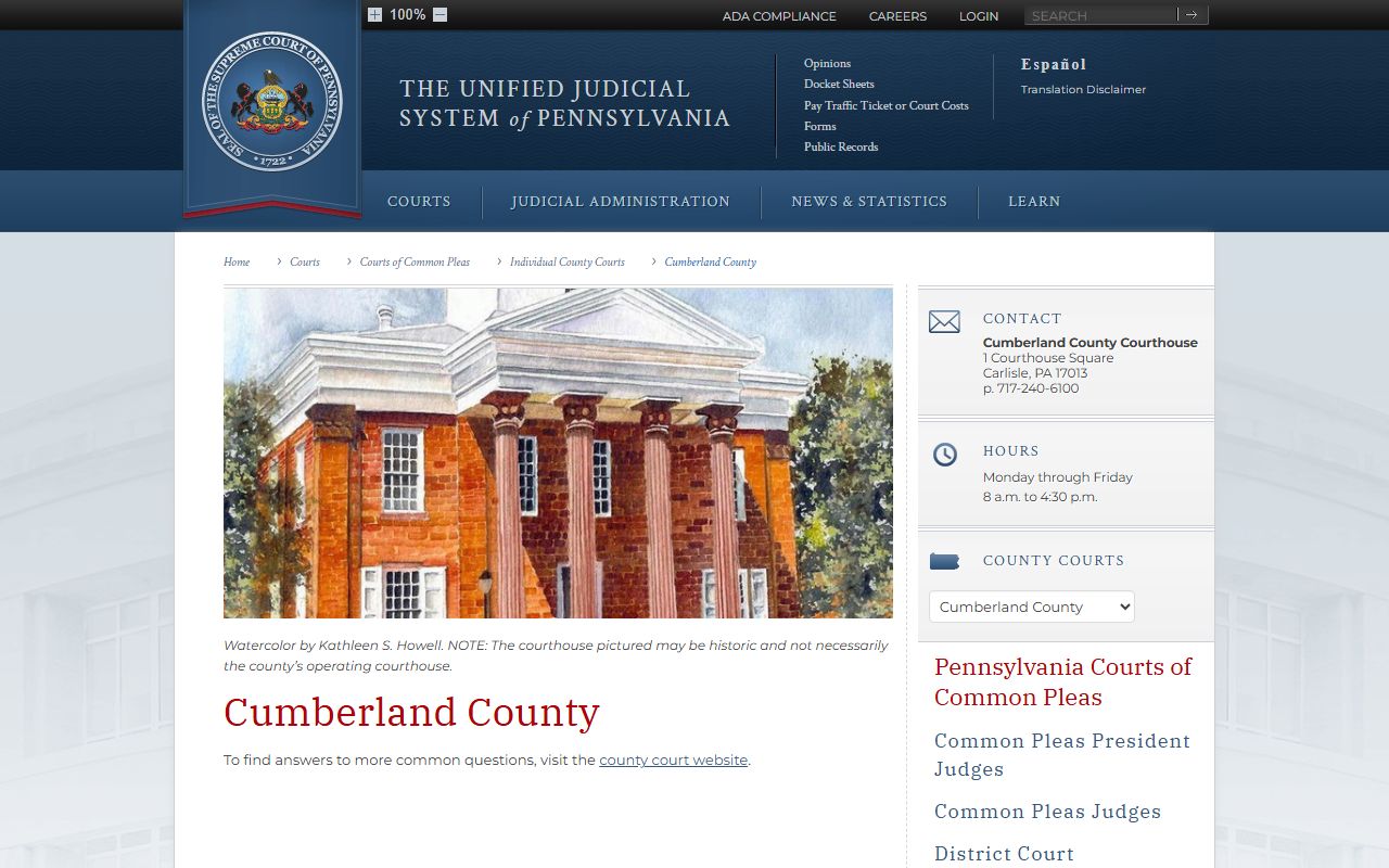 Cumberland County Court of Common Pleas - PA Courts listing