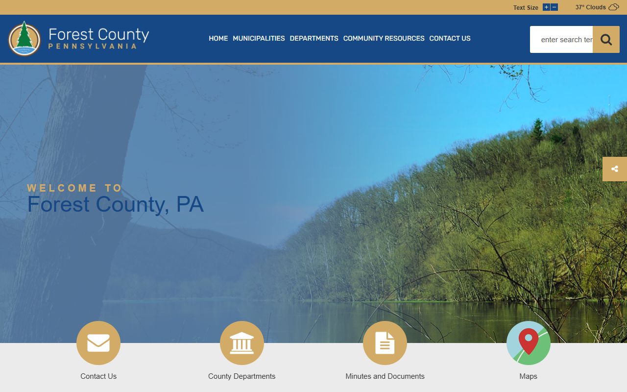 Forest County website showing county resources for felony records access