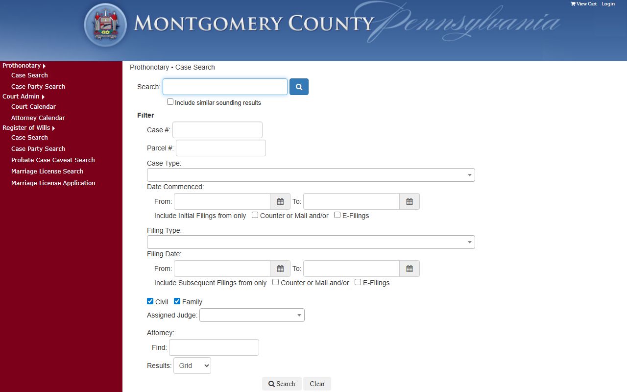 Montgomery County online case search portal for felony records