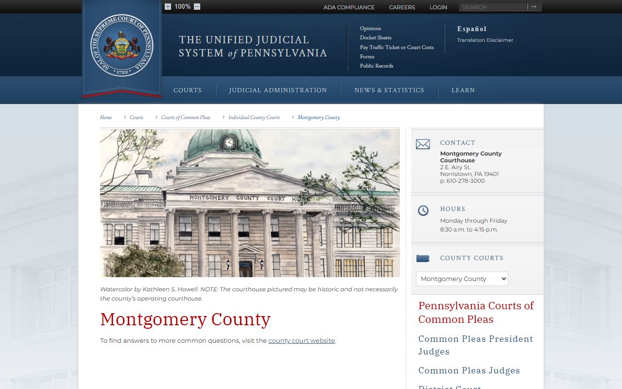 Montgomery County felony records on the PA Courts website