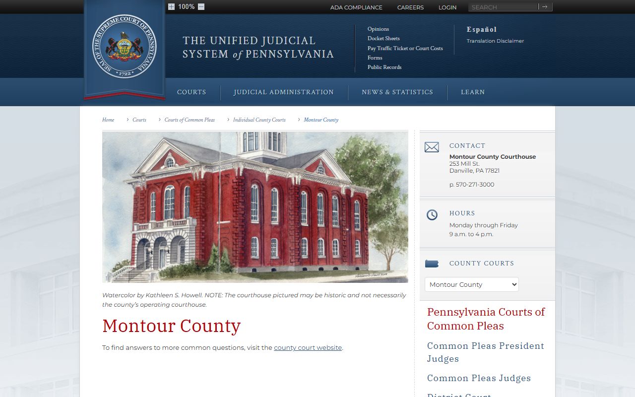PA Courts Montour County page for felony records