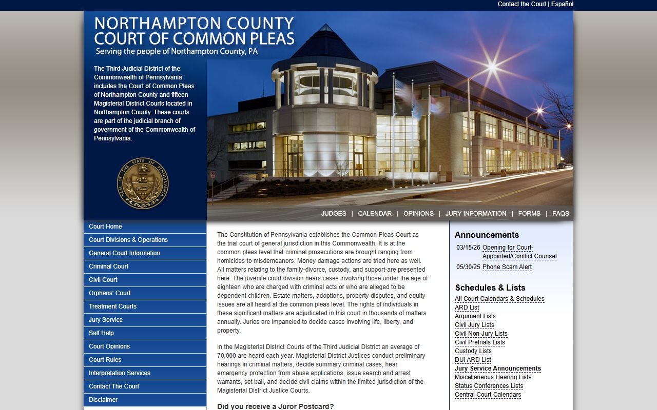 Northampton County Courts website for Northampton felony records
