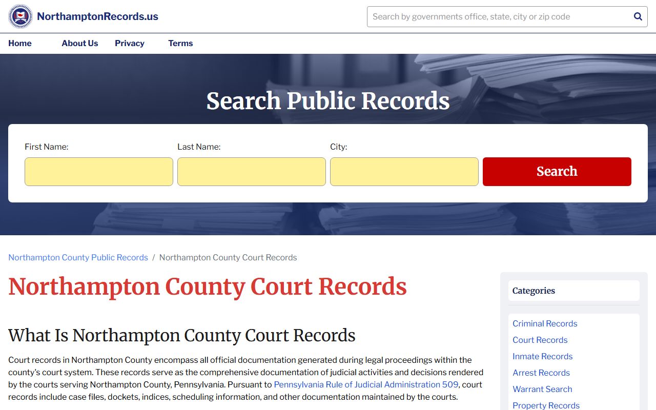 Northampton County Records Search for felony records