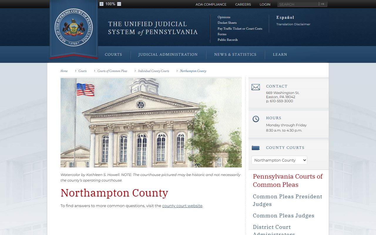 PA Courts Northampton County page for felony records