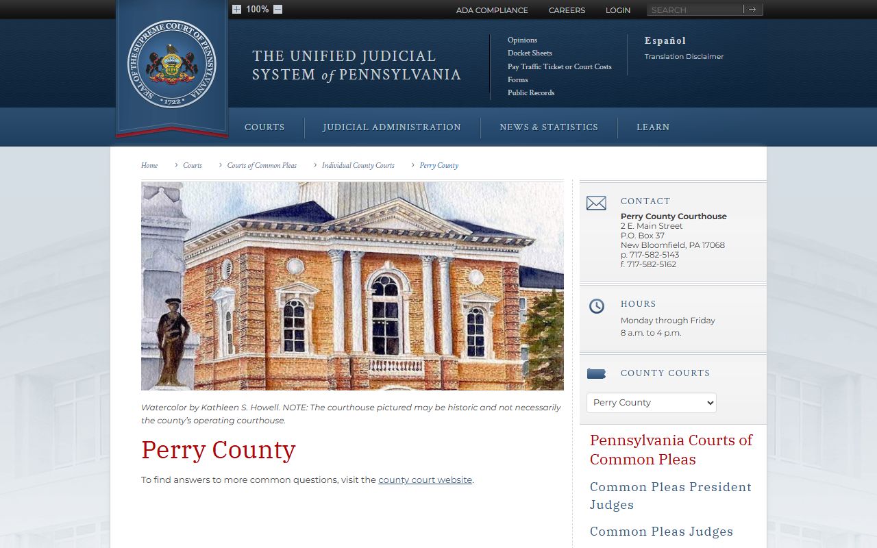 PA Courts Perry County page for felony records