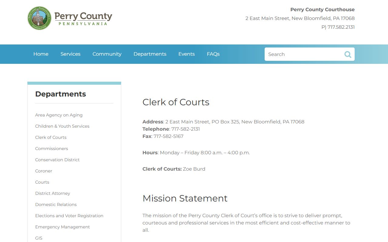 Perry County Clerk of Courts for Perry County felony records