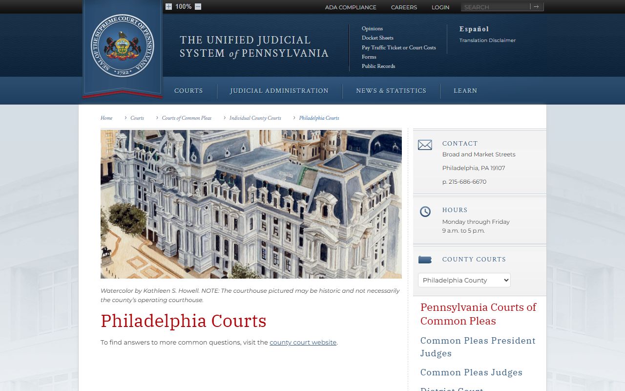 PA Courts Philadelphia County page for felony records