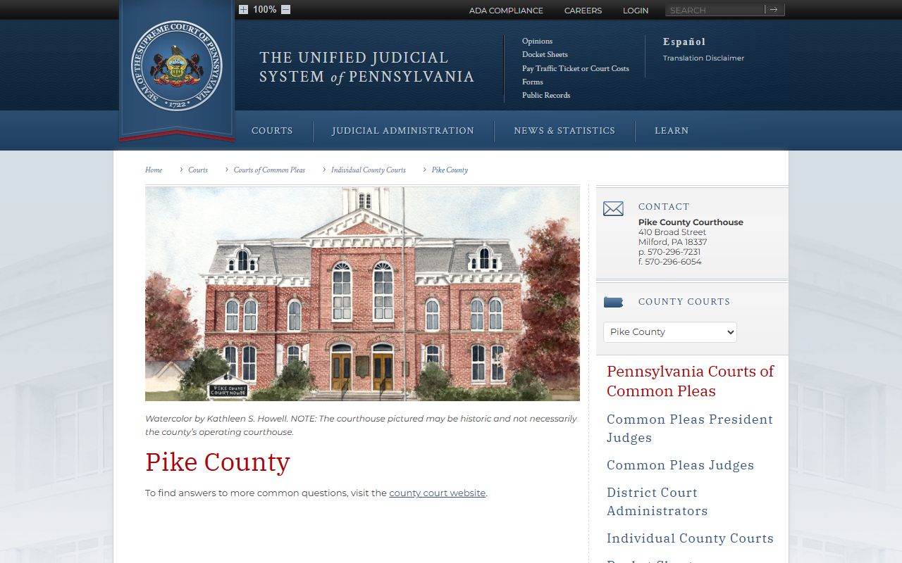 PA Courts Pike County page for felony records
