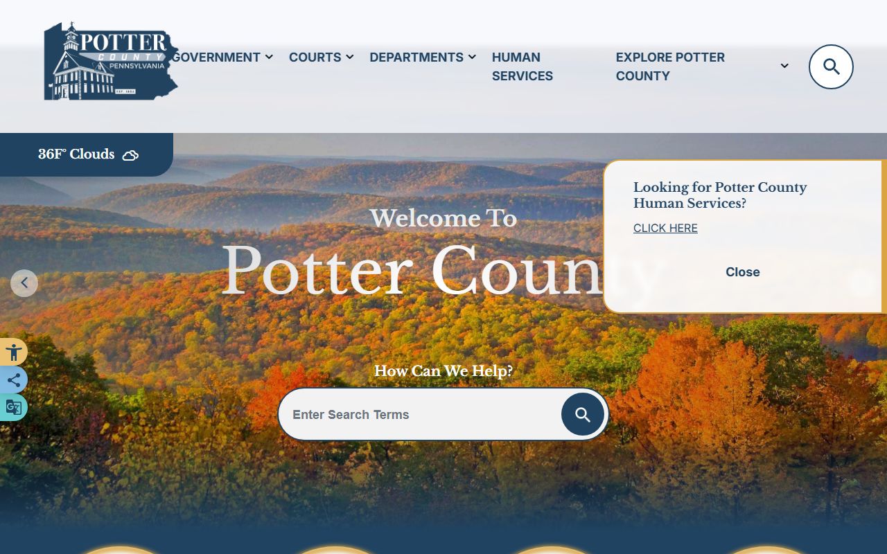Potter County official website for Potter County felony records access