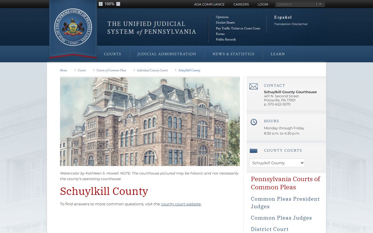 PA Courts Schuylkill County page for felony case records