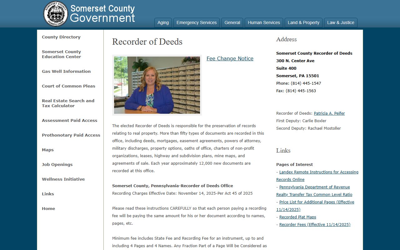 Somerset County Prothonotary and Clerk of Courts for Somerset County felony records