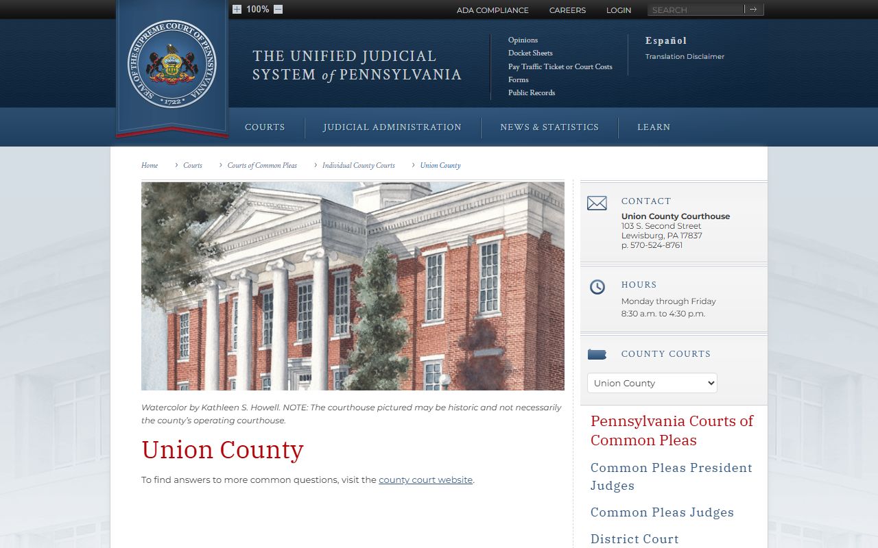PA Courts Union County page for felony records
