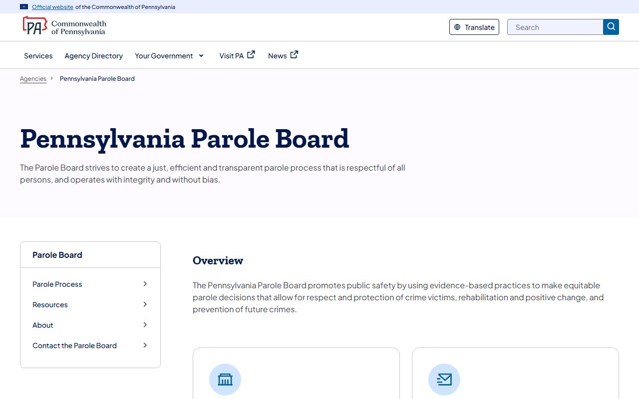 Pennsylvania Board of Probation and Parole page for felony supervision records