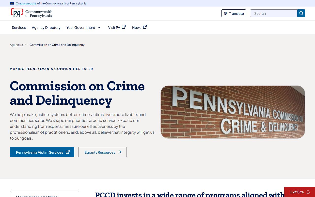 Pennsylvania Commission on Crime and Delinquency page for felony records programs