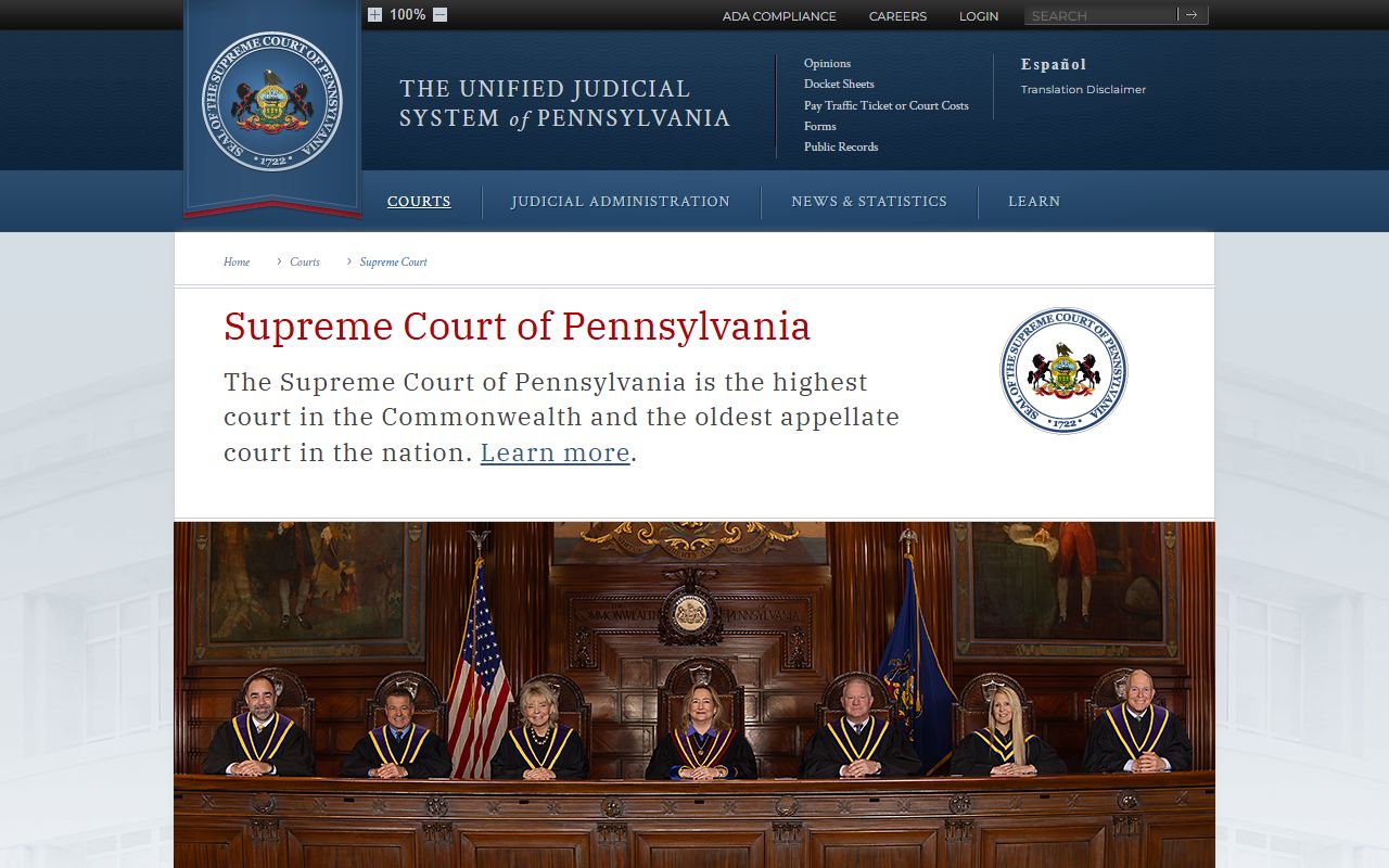 Pennsylvania Supreme Court homepage for felony records and criminal appeals